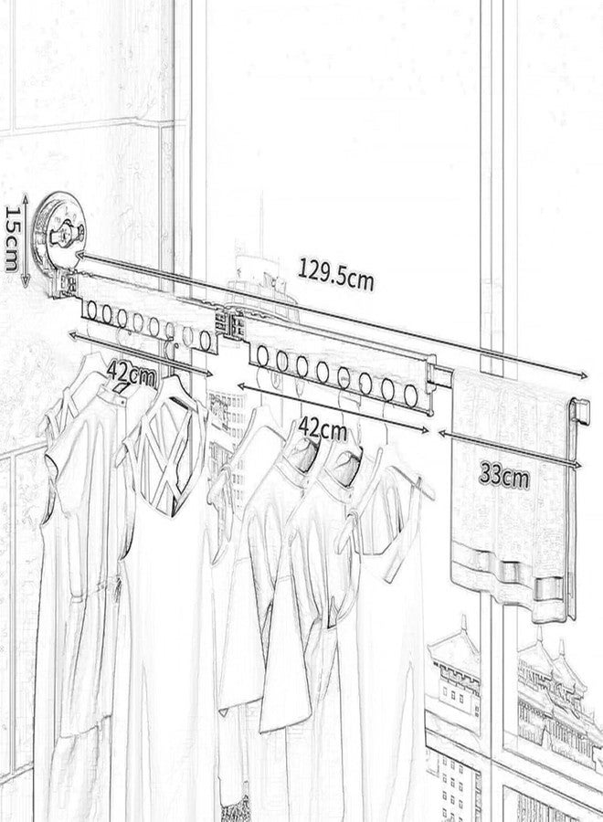Brikipth Clothes Drying Rack Wall Mounted with Suction Cup, Laundry Drying Rack with Towel Bar, Strong Load-Bearing Foldable Save Space Dry Racks, Suitable for Smooth Surface, 2 Pole - Image 4
